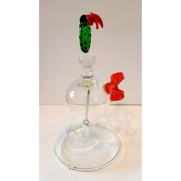 Christmas Blown Glass Hand Bell with Wreath and Bow Decoration Ornament JH1374 - Picture 2 of 4